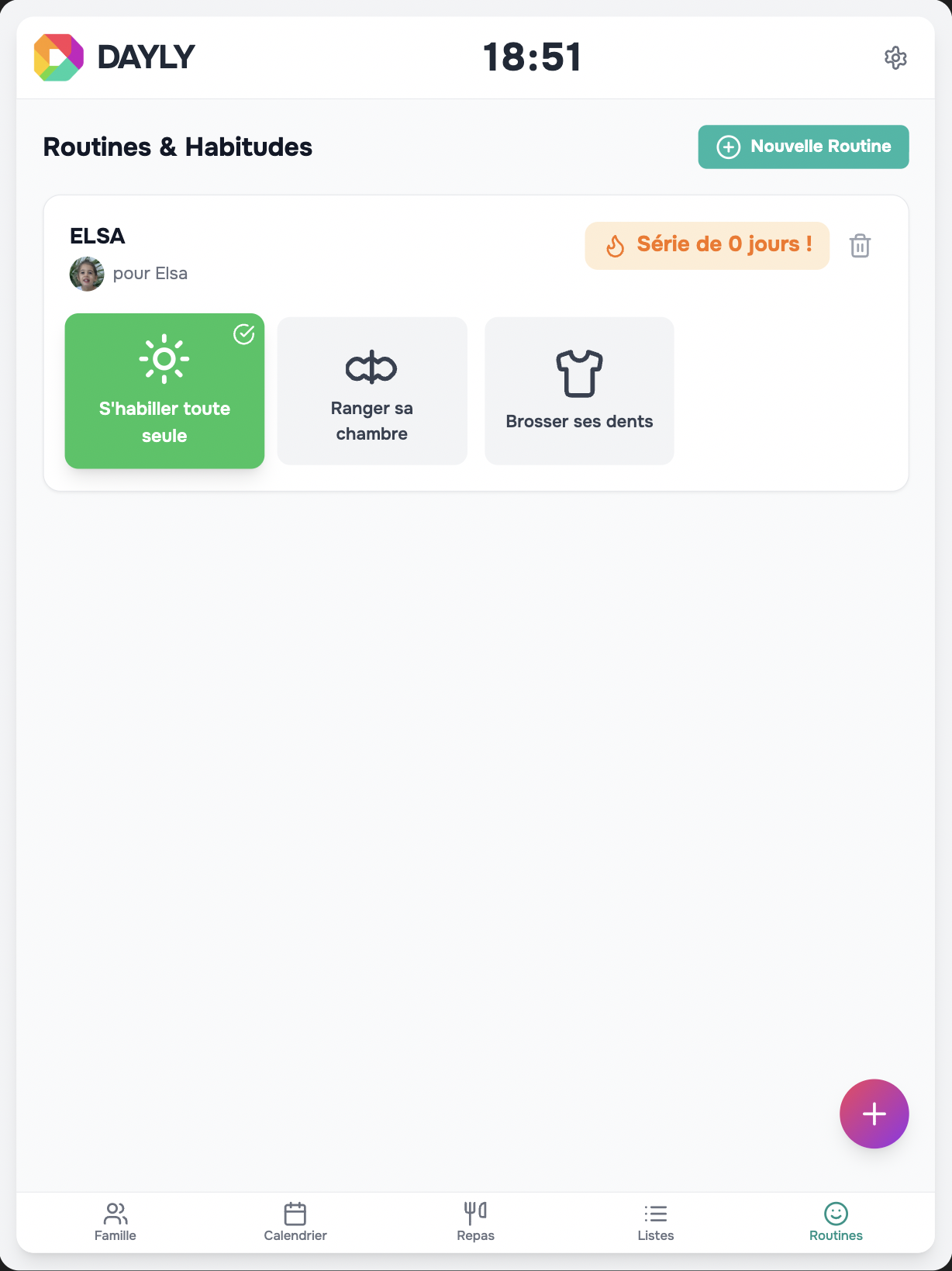 Interface Routines Ludiques